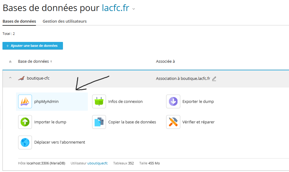 Accès à phpMyAdmin
