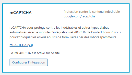 'Bloc reCAPTCHA dans l’intégration de Contact Form 7'